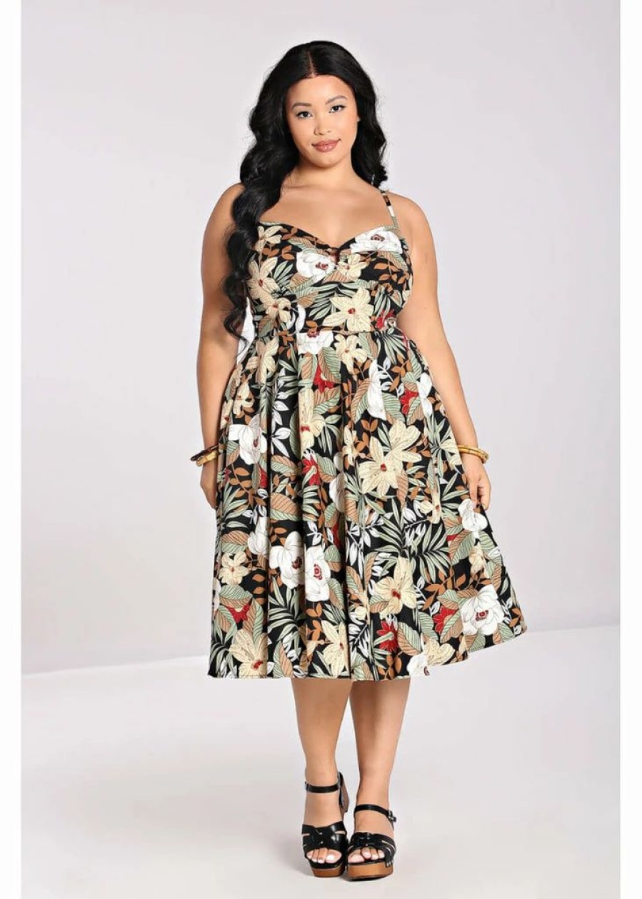 Dresses * | Hell Bunny Adelaida Tiki 50'S Swing Dress Black