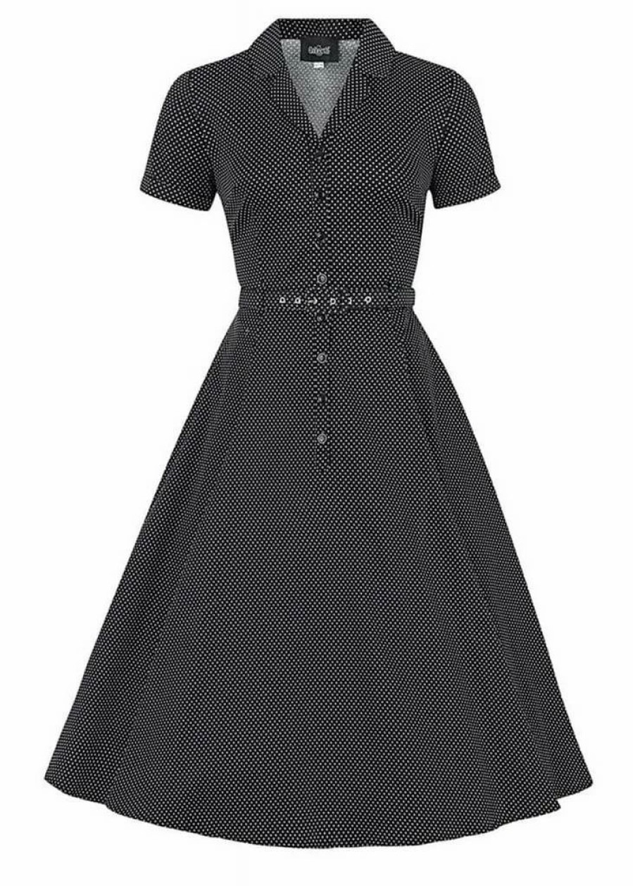 Dresses * | Collectif Caterina Mini Polkadot 40'S Swing Dress Black