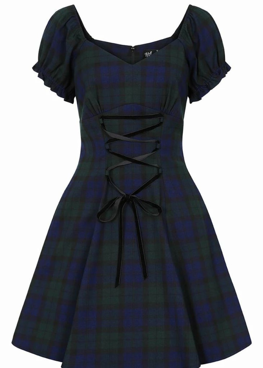 Dresses * | Hell Bunny Nora Dublin Tartan 60'S Mini Dress Green