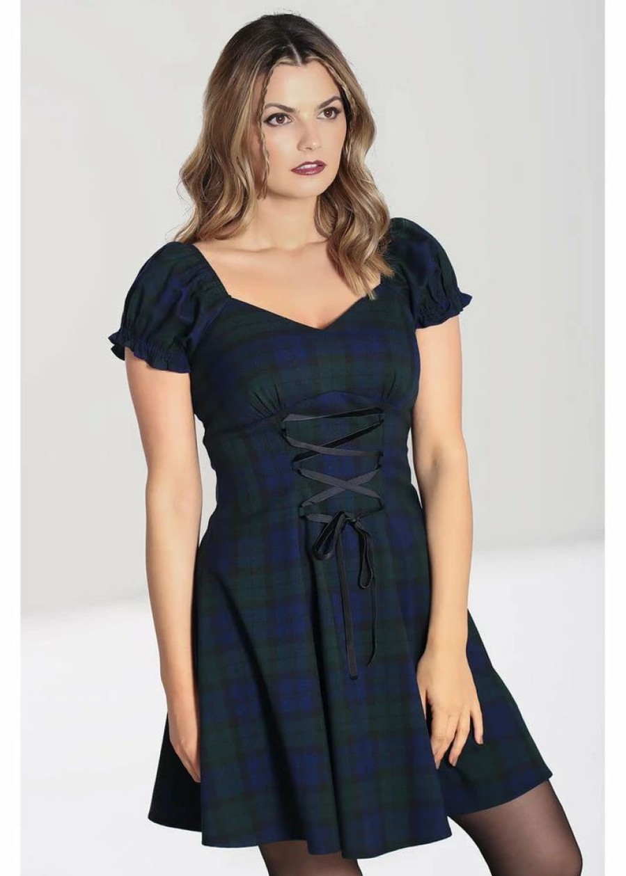 Dresses * | Hell Bunny Nora Dublin Tartan 60'S Mini Dress Green