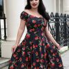 Dresses * | Collectif Dolores Deathly Apples 50'S Swing Dress Black