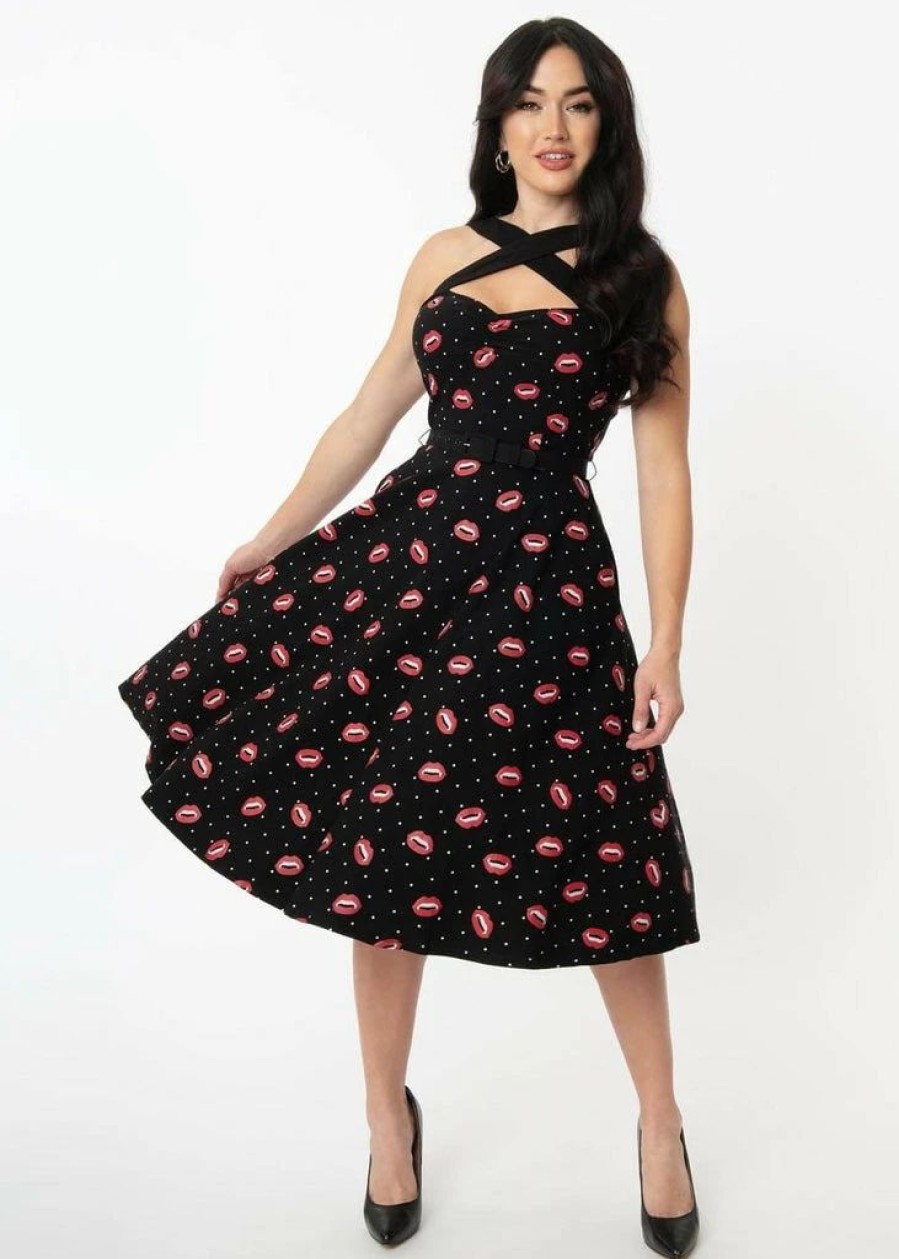 Dresses * | Unique Vintage Vampire Kiss 50'S Swing Dress Black