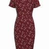 Dresses * | Collectif Mirtilla Bandana 40'S Pencil Dress Burgundy