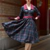 Dresses * | Miss Candyfloss Natalia Bo Tartan 50'S Swing Dress Wine