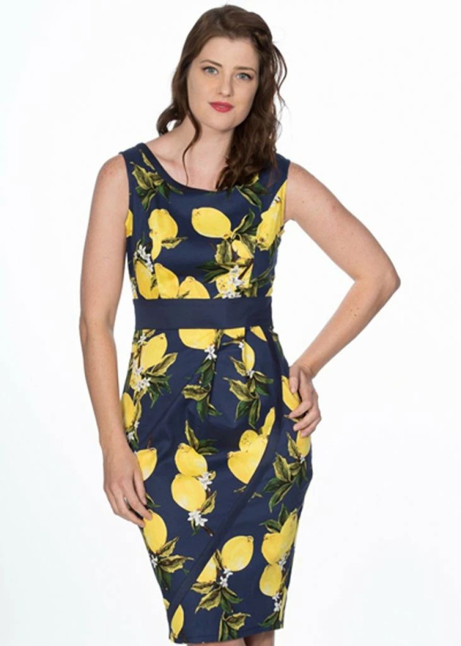 Dresses * | Banned Lemon 50'S Pencil Dress Navy