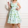 Dresses * | Hearts & Roses Andrea Floral 50'S Swing Dress Green