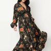 Dresses * | Unique Vintage Buttercup Floral 70'S Maxi Dress Black Pink