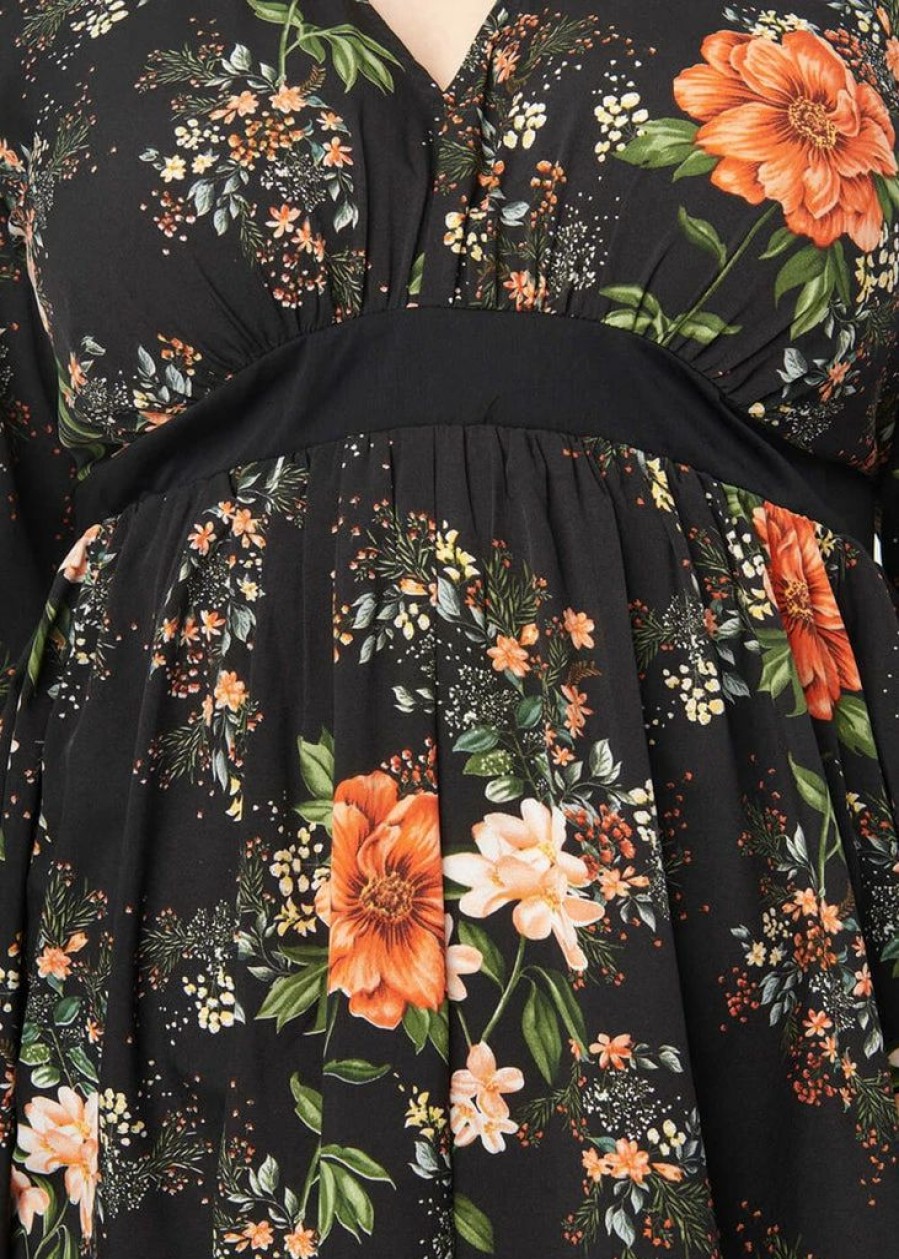 Dresses * | Unique Vintage Buttercup Floral 70'S Maxi Dress Black Pink