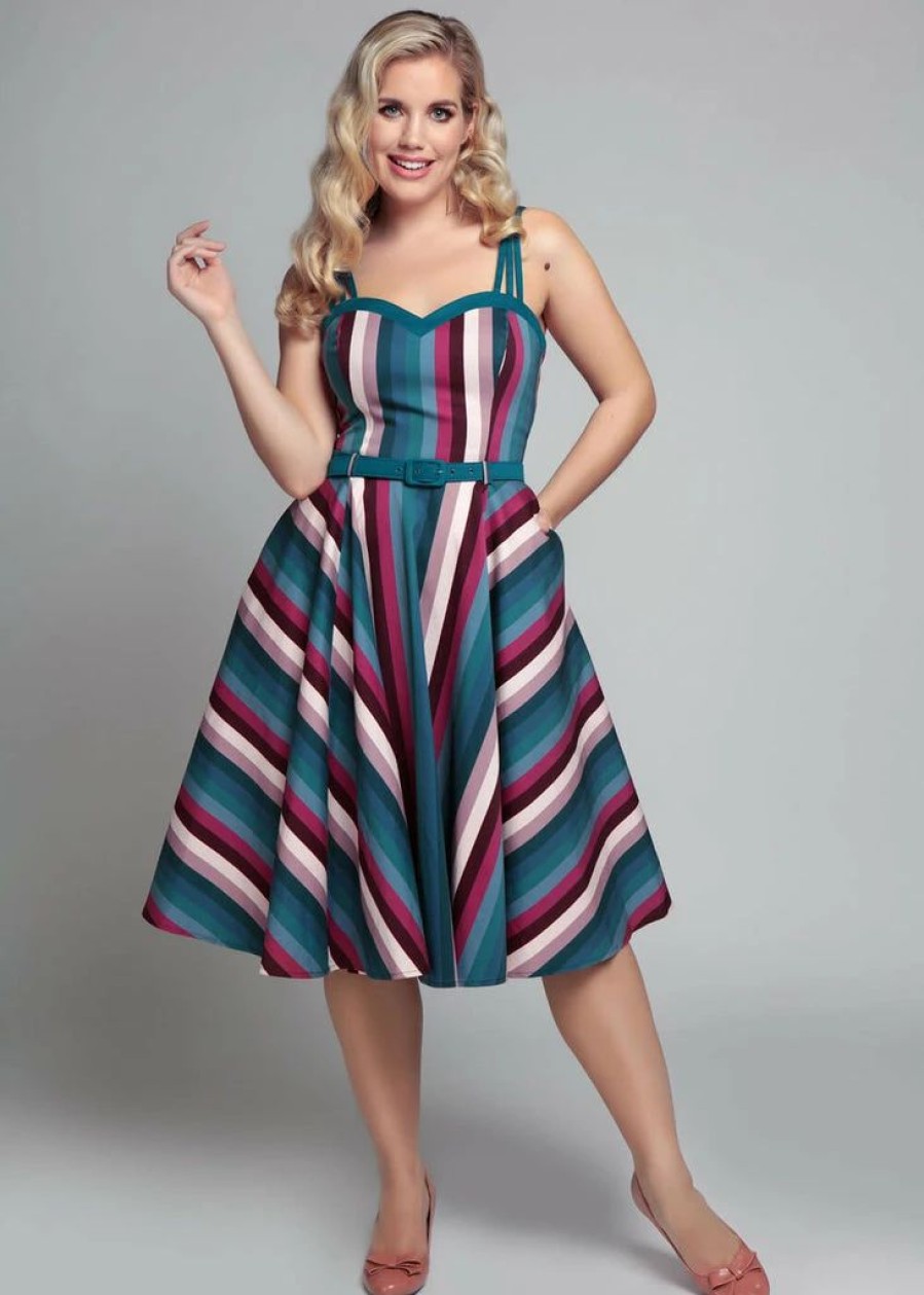 Dresses * | Collectif Nova Paradise Stripe 50'S Swing Dress Multi