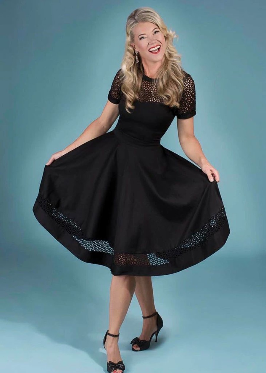 Dresses * | Dolly & Dotty Tess Embroided 50'S Swing Dress Black