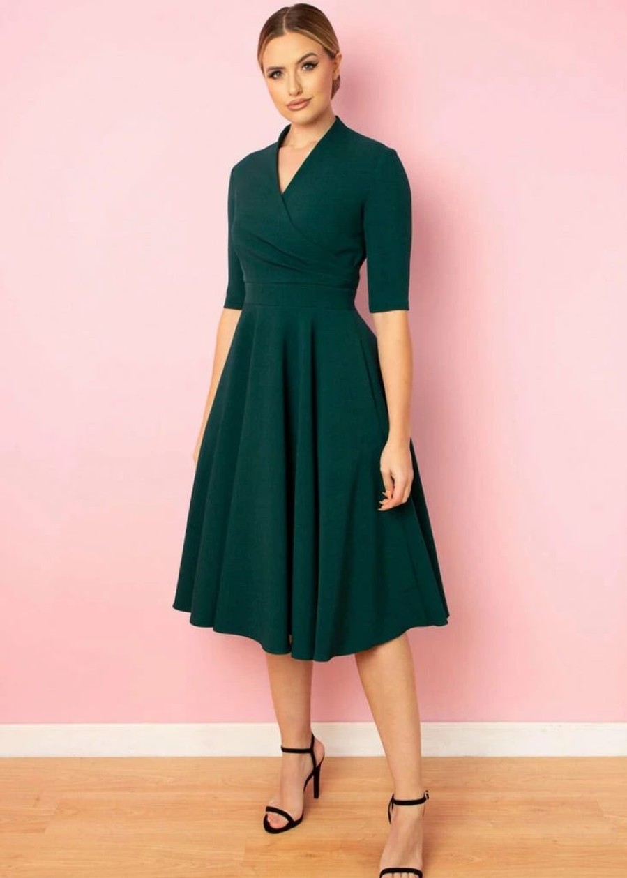 Dresses * | Pretty Dress Company Leyla 50'S Swing Dress Forest Green