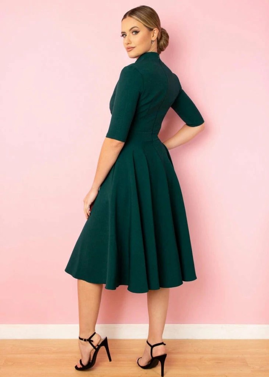 Dresses * | Pretty Dress Company Leyla 50'S Swing Dress Forest Green