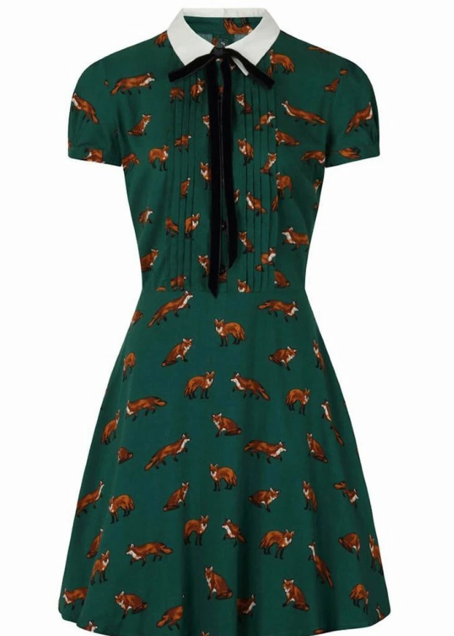 Dresses * | Hell Bunny Vixey Fox 40'S Dress Dark Green