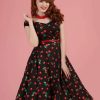 Dresses * | Collectif Dolores 50'S Cherry 50'S Swing Dress Black