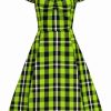 Dresses * | Collectif Mimi Frogs Breath Check 50'S Swing Dress Green