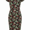 Dresses * | Collectif Demira Wild Strawberries 50'S Pencil Dress Black