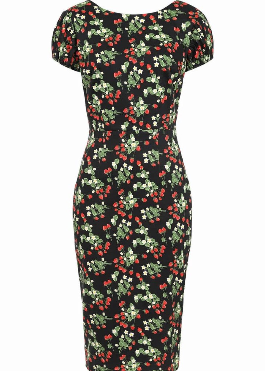 Dresses * | Collectif Demira Wild Strawberries 50'S Pencil Dress Black