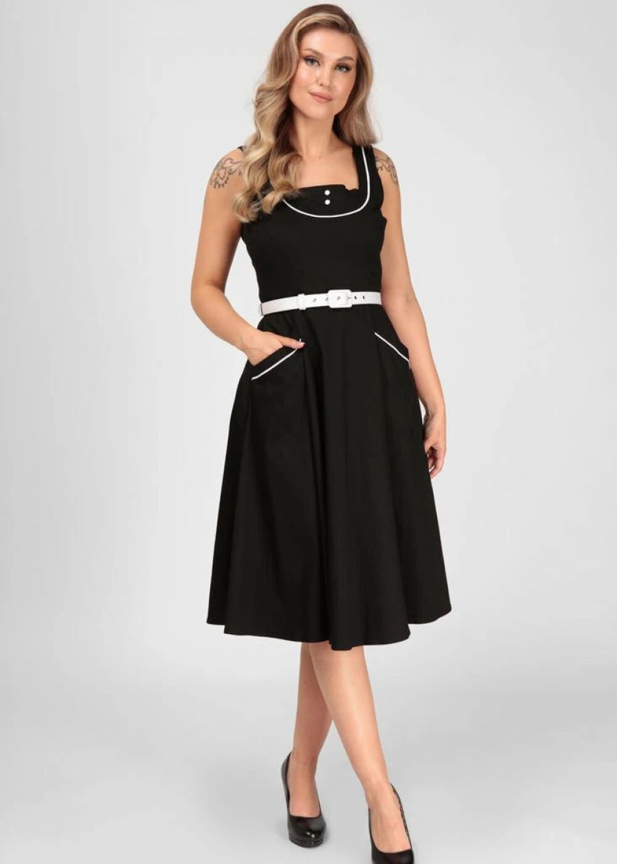 Dresses * | Collectif Kinsley Sailor 60'S Swing Dress Black