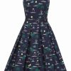 Dresses * | Collectif Jill Flamingo Palm 50'S Swing Dress Navy