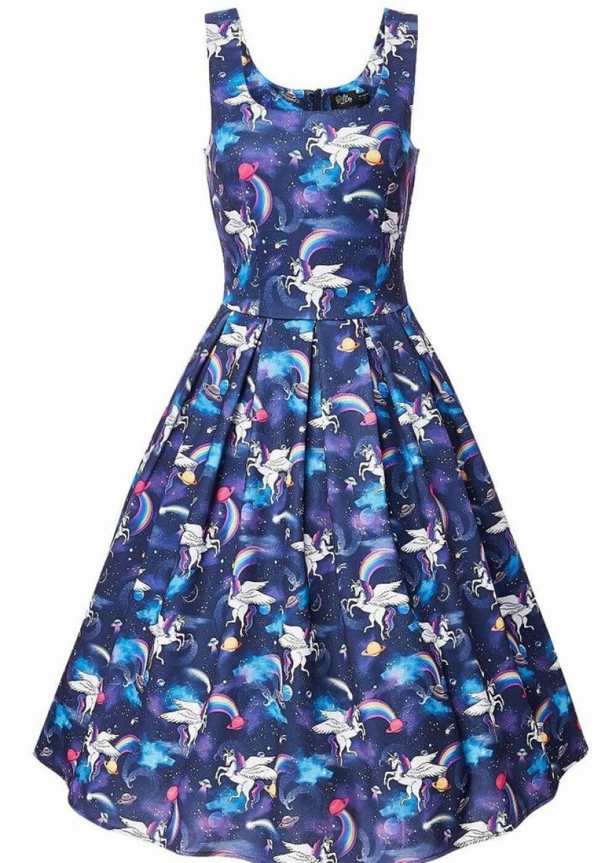 Dresses * | Dolly & Dotty Amanda Unicorn 50'S Swing Dress Navy