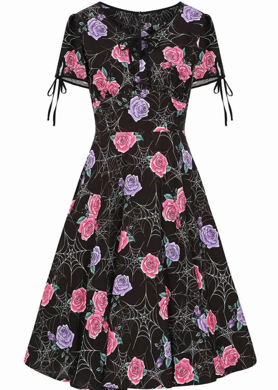 Dresses * | Hell Bunny Eloise Spiderweb 40'S Mid Dress Black