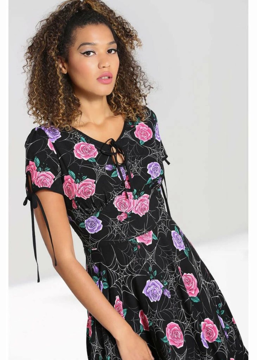 Dresses * | Hell Bunny Eloise Spiderweb 40'S Mid Dress Black