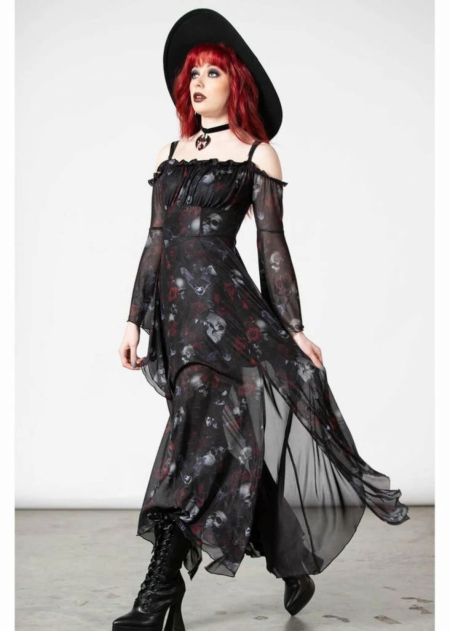 Dresses * | Killstar Mystic Meadow Mesh Maxi Dress Black