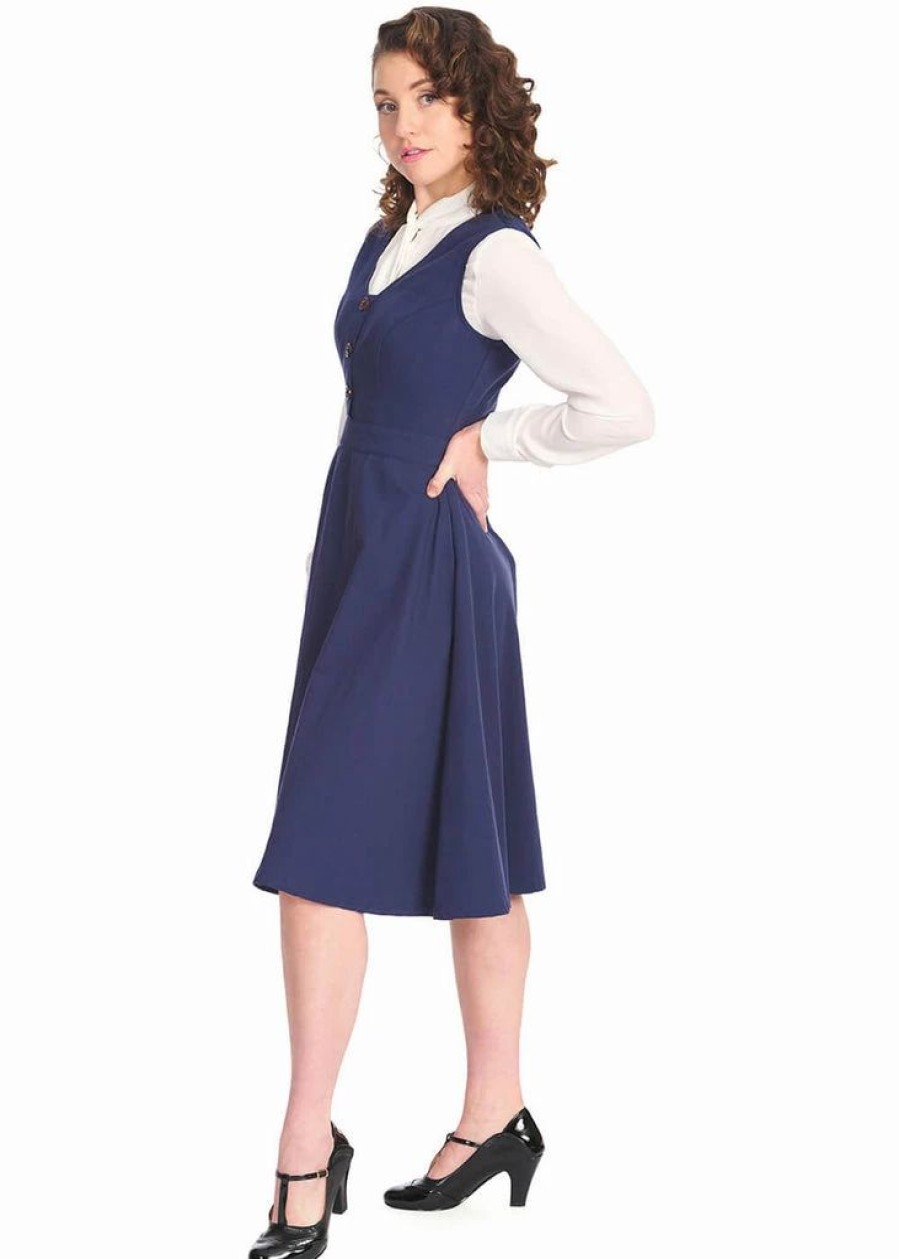 Dresses * | Banned Prim 40'S Swing Dress Navy