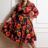 Dresses * | Hearts & Roses Eden Floral 50'S Swing Dress Black