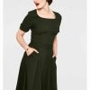 Dresses * | Voodoo Vixen Lucia 50'S Midi Swing Dress Olive Green