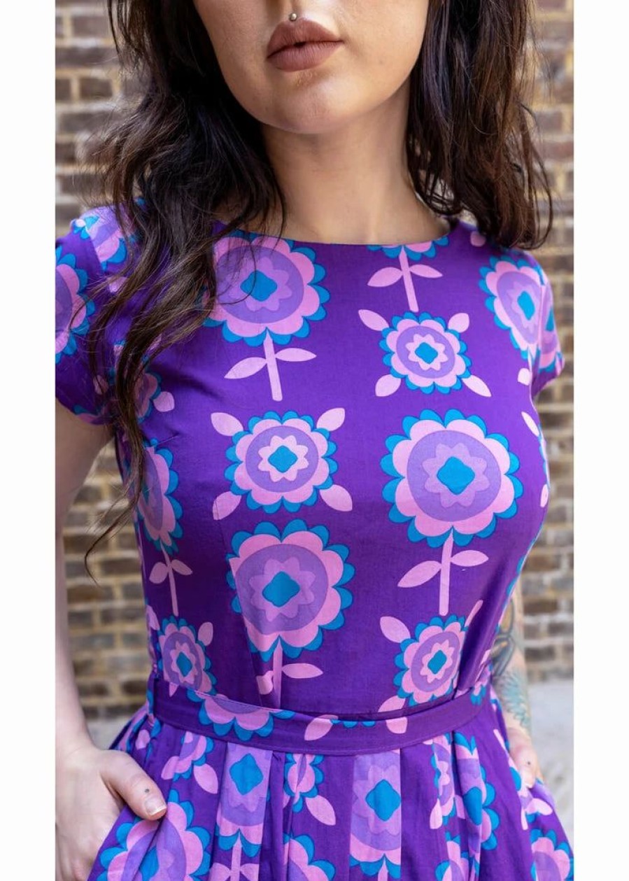 Dresses * | Run & Fly Retro Floral 70'S A-Line Dress Purple