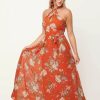 Dresses * | Unique Vintage Smak Parlour Budding Romance Floral 70'S Maxi Dress Orange