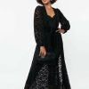 Dresses * | Unique Vintage Hollywood Flocked Lace 50'S Duster Black