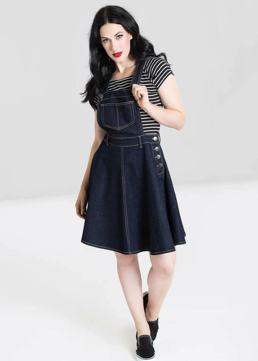 Dresses * | Hell Bunny Dakota 50'S Pinafore Swing Dress Navy