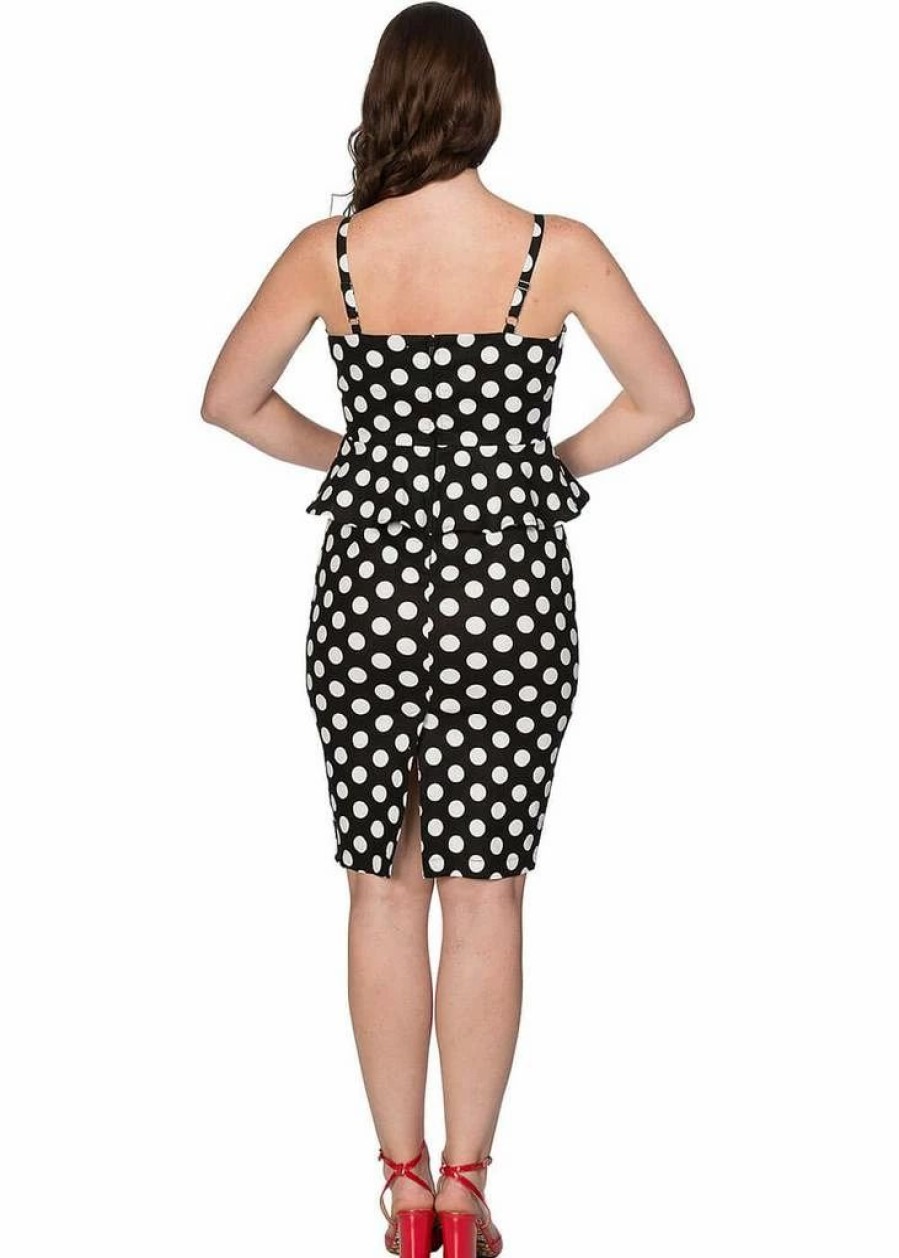 Dresses * | Banned Peplum Polkadot 50'S Pencil Dress Black