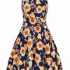 Dresses * | Hell Bunny Sunflower 40'S Pinafore Swing Dress Blue