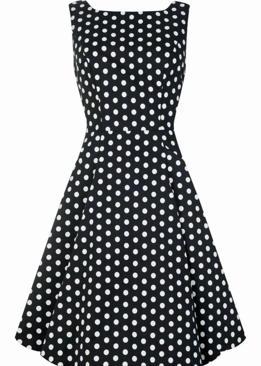 Dresses * | Collectif Hepburn Polkadot 50'S Swing Dress Black White