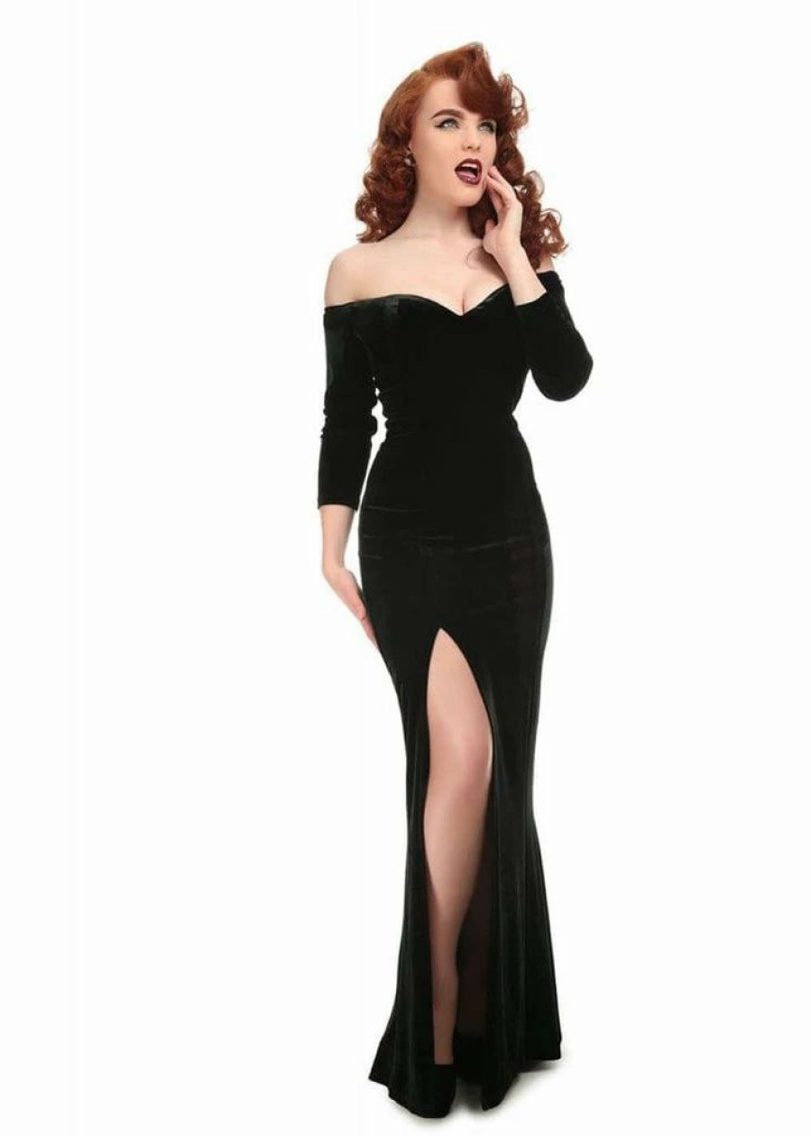 Dresses * | Collectif Anjelica Velvet 50'S Maxi Dress Black