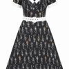 Dresses * | Collectif Roberta Skeleton Boo-Gie 50'S Swing Dress Black