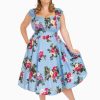 Dresses * | Hearts & Roses Jolene Floral 50'S Swing Dress Blue