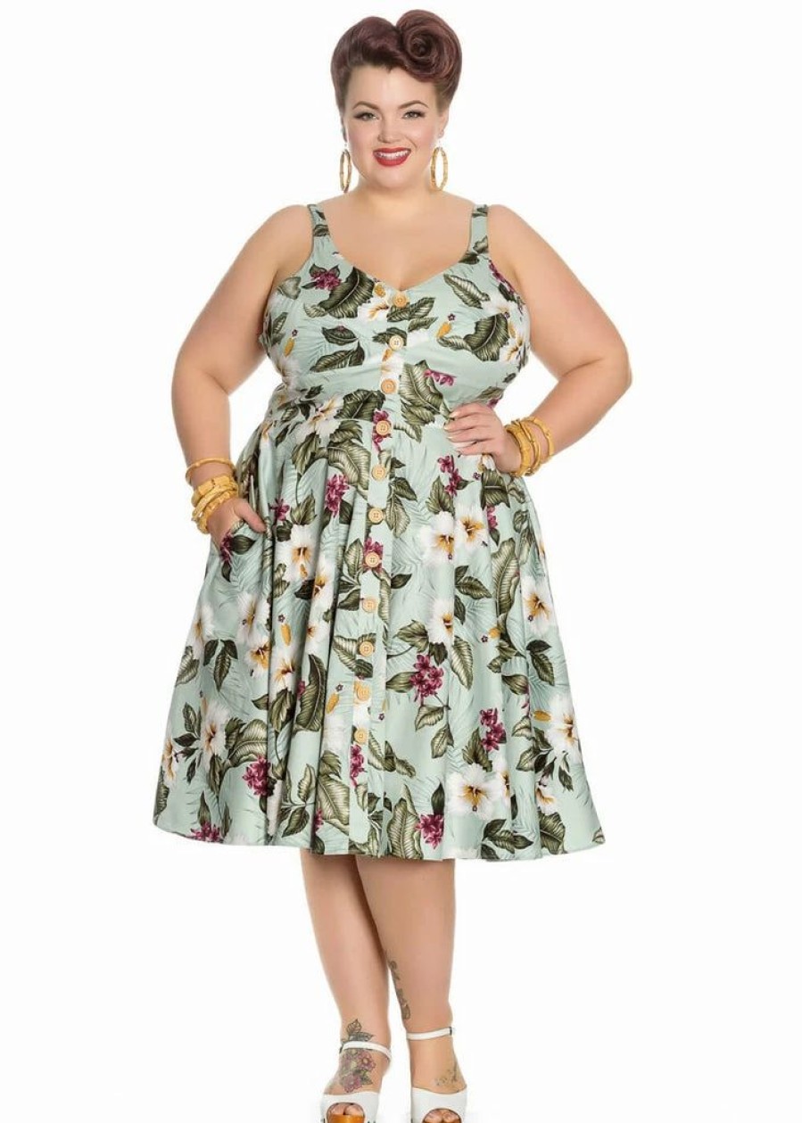 Dresses * | Hell Bunny Tahiti 50'S Swing Dress Green