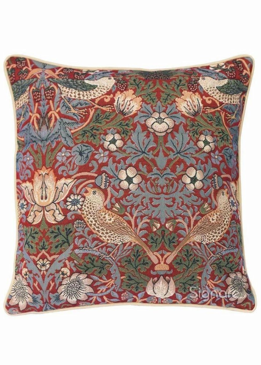 Pillows * | Tapestry Bags Morris Strawberry Thief Cushion Cover Red