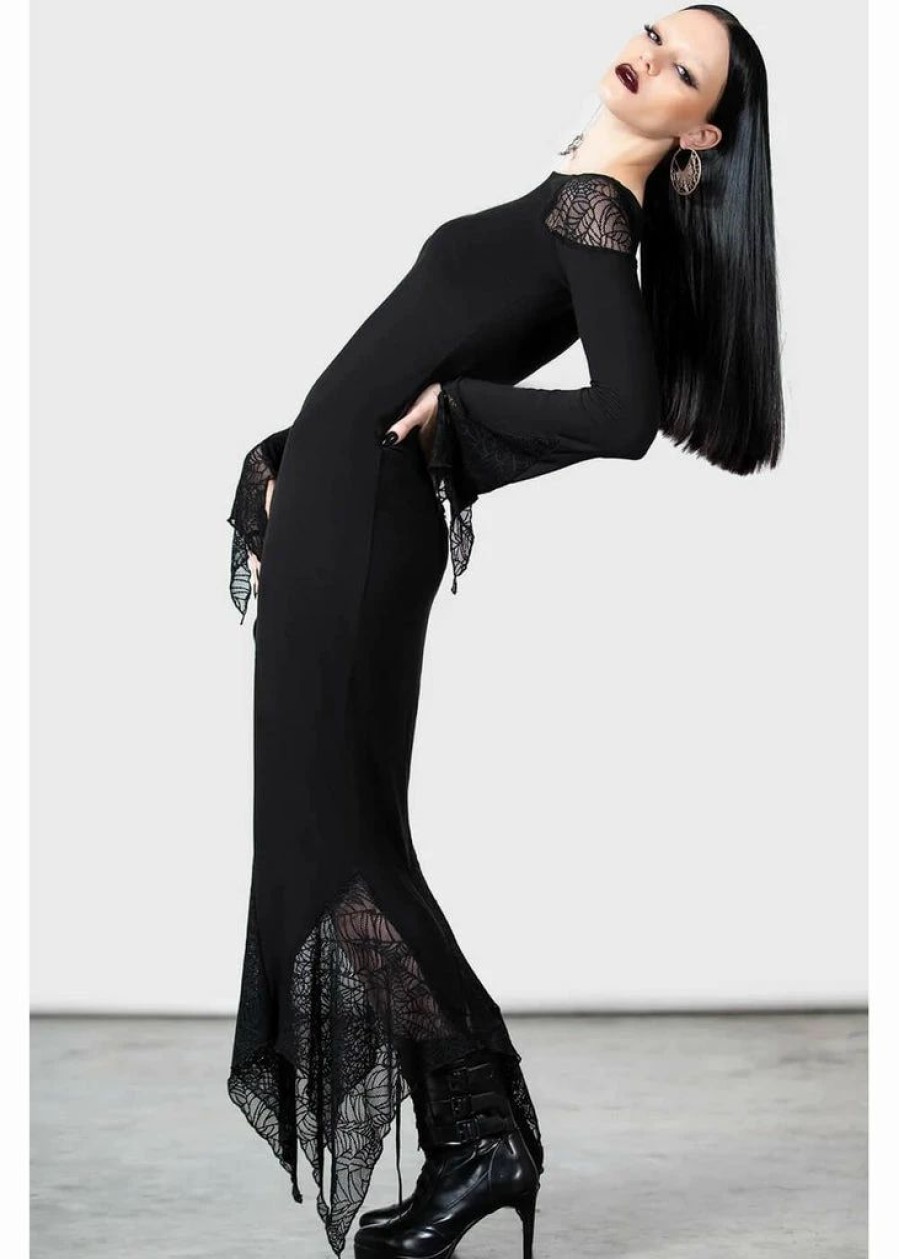 Dresses * | Killstar Spiderella Spiderweb Maxi Dress Black