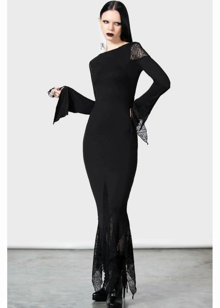 Dresses * | Killstar Spiderella Spiderweb Maxi Dress Black