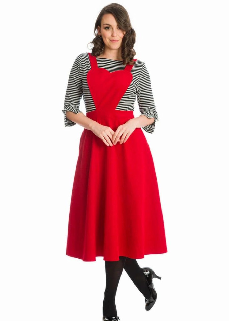 Dresses * | Banned Love Me True Heart Pinafore 40'S Dress Red