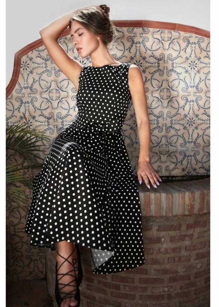 Dresses * | Collectif Frances Polkadot 50'S Swing Dress Black