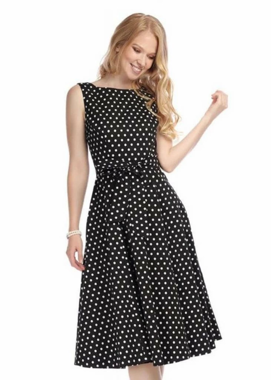 Dresses * | Collectif Frances Polkadot 50'S Swing Dress Black