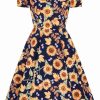 Dresses * | Hell Bunny Sunflower 40'S Swing Dress Blue