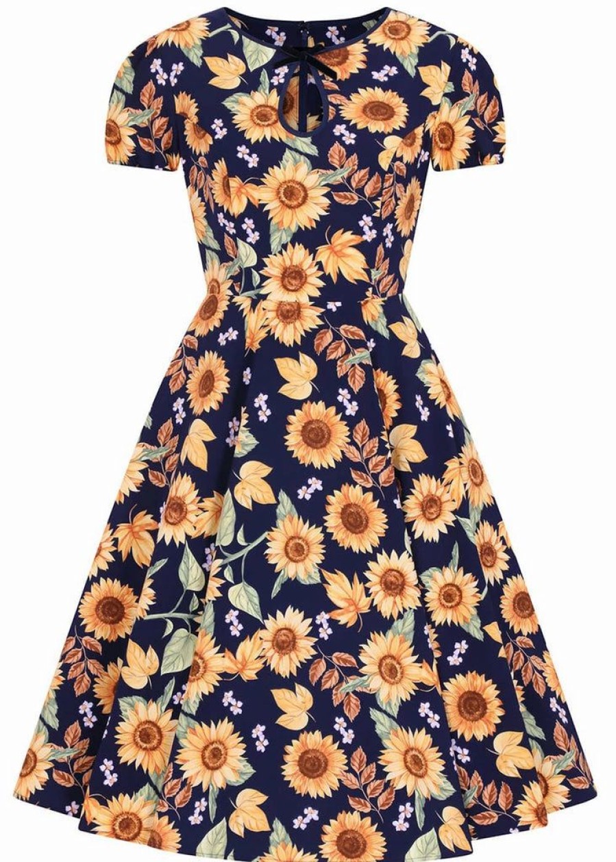 Dresses * | Hell Bunny Sunflower 40'S Swing Dress Blue