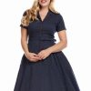 Dresses * | Collectif Caterina Polkadot 50'S Swing Dress Navy